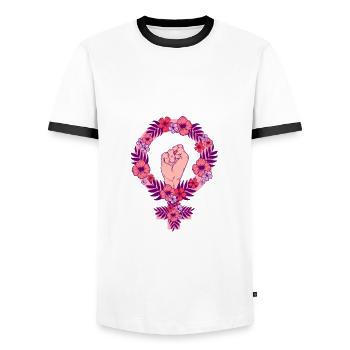 Feminismus Feministin - Männer Kontrast-T-Shirt - Weiß/Schwarz - Vorne - AI Model Female 172 light (172cm) & AI Model Male 178 dark (178cm)