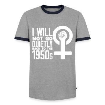 Feminismus Feministin - Männer Kontrast-T-Shirt - Grau/Navy  - Vorne - AI Model Female 172 light (172cm) & AI Model Male 178 light (178cm)