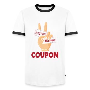 Funny Extreme Couponing Coupon Gift - Men's Ringer Shirt - white/black - Front - AI Model Female 172 light (172cm) & AI Model Male 178 dark (178cm)