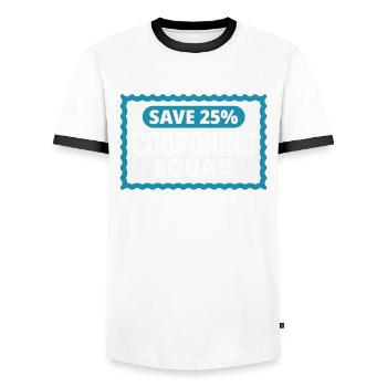 Funny Extreme Couponing Coupon Gift - Men's Ringer Shirt - white/black - Front - AI Model Female 172 light (172cm) & AI Model Male 178 dark (178cm)