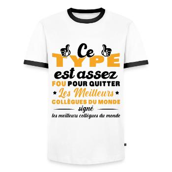 Départ Collègue de Travail Nouvel Emploi Retraite - T-shirt contrasté Homme - blanc/noir - Devant - AI Model Female 172 light (172cm) & AI Model Male 178 dark (178cm)