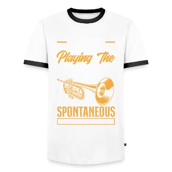 Trompete Trompeter Trompeten Spieler - Männer Kontrast-T-Shirt - Weiß/Schwarz - Vorne - AI Model Female 172 light (172cm) & AI Model Male 178 dark (178cm)