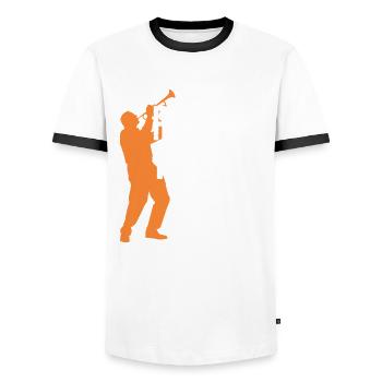 Trompete Trompeter Trompeten Spieler - Männer Kontrast-T-Shirt - Weiß/Schwarz - Vorne - AI Model Female 172 light (172cm) & AI Model Male 178 dark (178cm)