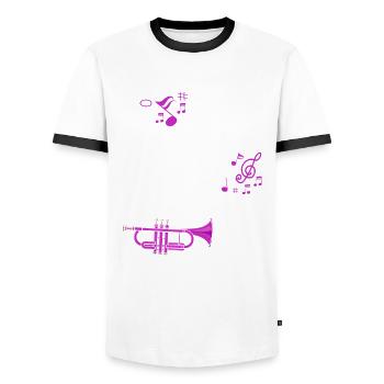 Trompete Trompeter Trompeten Spieler - Männer Kontrast-T-Shirt - Weiß/Schwarz - Vorne - AI Model Female 172 light (172cm) & AI Model Male 178 dark (178cm)