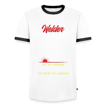 Funny Welder Gift - Men's Ringer Shirt - white/black - Front - AI Model Female 172 light (172cm) & AI Model Male 178 dark (178cm)