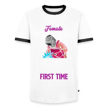 Funny Welder Gift - Men's Ringer Shirt - white/black - Front - AI Model Female 172 light (172cm) & AI Model Male 178 dark (178cm)