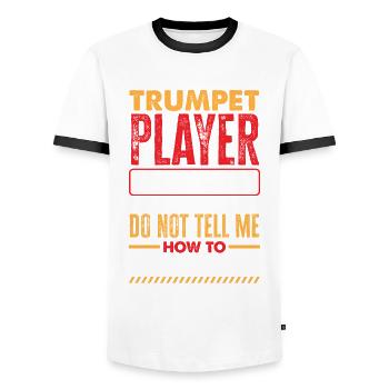 Trompete Trompeter Trompeten Spieler - Männer Kontrast-T-Shirt - Weiß/Schwarz - Vorne - AI Model Female 172 light (172cm) & AI Model Male 178 dark (178cm)