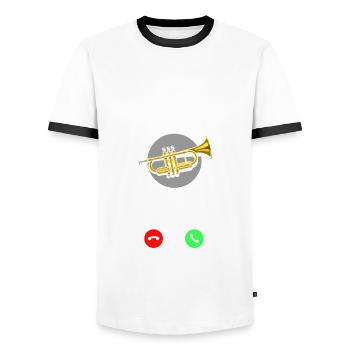 Trompete Trompeter Trompeten Spieler - Männer Kontrast-T-Shirt - Weiß/Schwarz - Vorne - AI Model Female 172 light (172cm) & AI Model Male 178 dark (178cm)