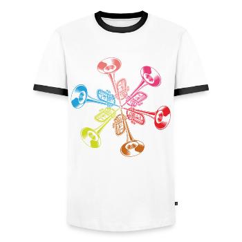 Trompete Trompeter Trompeten Spieler - Männer Kontrast-T-Shirt - Weiß/Schwarz - Vorne - AI Model Female 172 light (172cm) & AI Model Male 178 dark (178cm)