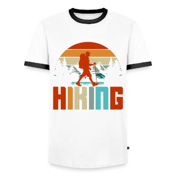 Funny Hiking Gift - Men's Ringer Shirt - white/black - Front - AI Model Female 172 light (172cm) & AI Model Male 178 dark (178cm)