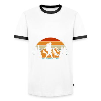 Funny Hiking Gift - Men's Ringer Shirt - white/black - Front - AI Model Female 172 light (172cm) & AI Model Male 178 dark (178cm)