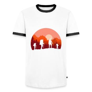 Funny Hiking Gift - Men's Ringer Shirt - white/black - Front - AI Model Female 172 light (172cm) & AI Model Male 178 dark (178cm)