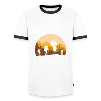 Funny Hiking Gift - Men's Ringer Shirt - white/black - Front - AI Model Female 172 light (172cm) & AI Model Male 178 dark (178cm)