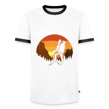Funny Hiking Gift - Men's Ringer Shirt - white/black - Front - AI Model Female 172 light (172cm) & AI Model Male 178 dark (178cm)