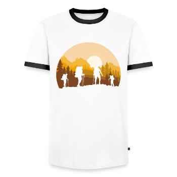 Funny Hiking Gift - Men's Ringer Shirt - white/black - Front - AI Model Female 172 light (172cm) & AI Model Male 178 dark (178cm)