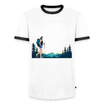 Funny Hiking Gift - Men's Ringer Shirt - white/black - Front - AI Model Female 172 light (172cm) & AI Model Male 178 dark (178cm)