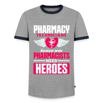 Pharmacist Pharmacist Pharmacy Gift - Men's Ringer Shirt - grey/navy  - Front - AI Model Female 172 light (172cm) & AI Model Male 178 light (178cm)