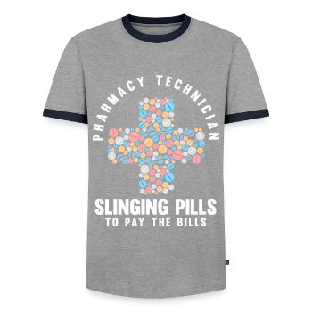 Apothecary Apothecary Apothecary Pharmacy Gift - Men's Ringer Shirt - grey/navy  - Front - AI Model Female 172 light (172cm) & AI Model Male 178 light (178cm)