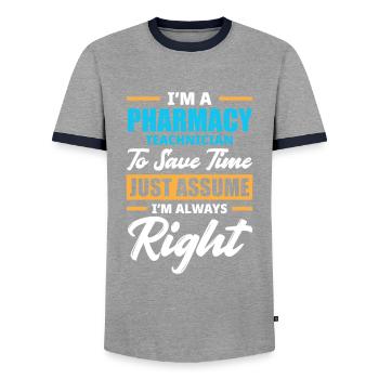 Apothecary Apothecary Apothecary Pharmacy Gift - Men's Ringer Shirt - grey/navy  - Front - AI Model Female 172 light (172cm) & AI Model Male 178 light (178cm)