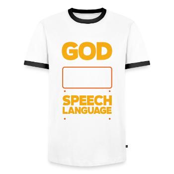 Speech therapist, speech therapist, speech therapist - Men's Ringer Shirt - white/black - Front - AI Model Female 172 light (172cm) & AI Model Male 178 dark (178cm)