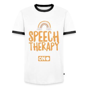 Speech therapist, speech therapist, speech therapist - Men's Ringer Shirt - white/black - Front - AI Model Female 172 light (172cm) & AI Model Male 178 dark (178cm)