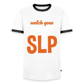 Speech therapist, speech therapist, speech therapist - Men's Ringer Shirt - white/black - Front - AI Model Female 172 light (172cm) & AI Model Male 178 dark (178cm)