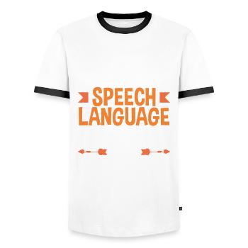 Speech therapist, speech therapist, speech therapist - Men's Ringer Shirt - white/black - Front - AI Model Female 172 light (172cm) & AI Model Male 178 dark (178cm)