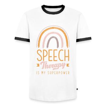 Speech therapist, speech therapist, speech therapist - Men's Ringer Shirt - white/black - Front - AI Model Female 172 light (172cm) & AI Model Male 178 dark (178cm)