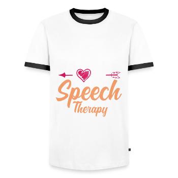 Speech therapist, speech therapist, speech therapist - Men's Ringer Shirt - white/black - Front - AI Model Female 172 light (172cm) & AI Model Male 178 dark (178cm)