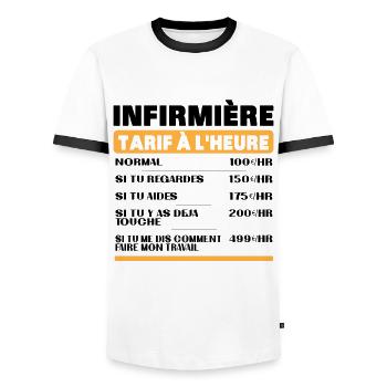 Infirmière Tarif à L'heure idée Cadeau Humour - T-shirt contrasté Homme - blanc/noir - Devant - AI Model Female 172 light (172cm) & AI Model Male 178 dark (178cm)
