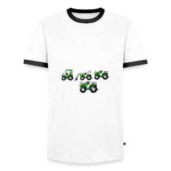 4. Geburtstag Traktor 4 Jahre Geburtstagsshirt - Männer Kontrast-T-Shirt - Weiß/Schwarz - Vorne - AI Model Female 172 light (172cm) & AI Model Male 178 dark (178cm)