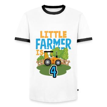 4. Geburtstag Traktor 4 Jahre Geburtstagsshirt - Männer Kontrast-T-Shirt - Weiß/Schwarz - Vorne - AI Model Female 172 light (172cm) & AI Model Male 178 dark (178cm)