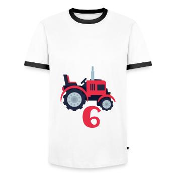 6. Geburtstag Traktor 6 Jahre Geburtstagsshirt - Männer Kontrast-T-Shirt - Weiß/Schwarz - Vorne - AI Model Female 172 light (172cm) & AI Model Male 178 dark (178cm)