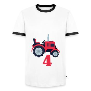 4. Geburtstag Traktor 4 Jahre Geburtstagsshirt - Männer Kontrast-T-Shirt - Weiß/Schwarz - Vorne - AI Model Female 172 light (172cm) & AI Model Male 178 dark (178cm)
