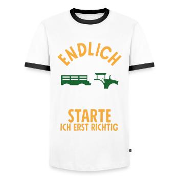 4. Geburtstag Traktor 4 Jahre Geburtstagsshirt - Männer Kontrast-T-Shirt - Weiß/Schwarz - Vorne - AI Model Female 172 light (172cm) & AI Model Male 178 dark (178cm)