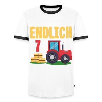 7e anniversaire tracteur 7 ans chemise d’anniversaire - T-shirt contrasté Homme - blanc/noir - Devant - AI Model Female 172 light (172cm) & AI Model Male 178 dark (178cm)