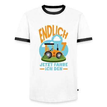 7e anniversaire tracteur 7 ans chemise d’anniversaire - T-shirt contrasté Homme - blanc/noir - Devant - AI Model Female 172 light (172cm) & AI Model Male 178 dark (178cm)