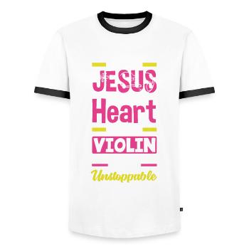 Geige Violine Geigenspieler Violinenspieler - Männer Kontrast-T-Shirt - Weiß/Schwarz - Vorne - AI Model Female 172 light (172cm) & AI Model Male 178 dark (178cm)