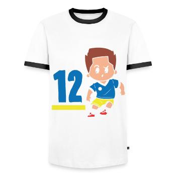 12th Birthday 12 Years Soccer Soccer Player - Men's Ringer Shirt - white/black - Front - AI Model Female 172 light (172cm) & AI Model Male 178 dark (178cm)