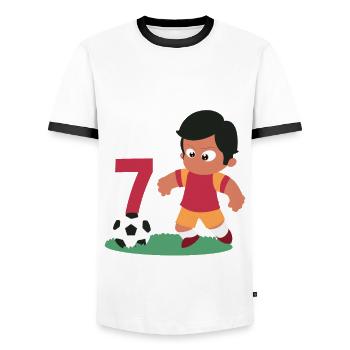 7. Geburtstag 7 Jahre Fußball Fußballspieler - Männer Kontrast-T-Shirt - Weiß/Schwarz - Vorne - AI Model Female 172 light (172cm) & AI Model Male 178 dark (178cm)