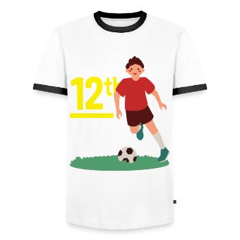 12th Birthday 12 Years Soccer Soccer Player - Men's Ringer Shirt - white/black - Front - AI Model Female 172 light (172cm) & AI Model Male 178 dark (178cm)