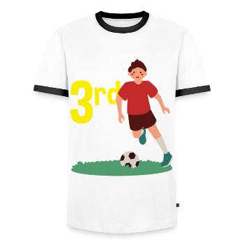 3rd Birthday 3 Years Soccer Soccer Player - Men's Ringer Shirt - white/black - Front - AI Model Female 172 light (172cm) & AI Model Male 178 dark (178cm)