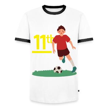 11. Geburtstag 11 Jahre Fußball Fußballspieler - Männer Kontrast-T-Shirt - Weiß/Schwarz - Vorne - AI Model Female 172 light (172cm) & AI Model Male 178 dark (178cm)