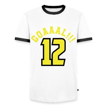 12th Birthday 12 Years Soccer Soccer Player - Men's Ringer Shirt - white/black - Front - AI Model Female 172 light (172cm) & AI Model Male 178 dark (178cm)