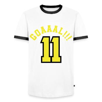 11e anniversaire 11 ans de football Joueur de football - T-shirt contrasté Homme - blanc/noir - Devant - AI Model Female 172 light (172cm) & AI Model Male 178 dark (178cm)