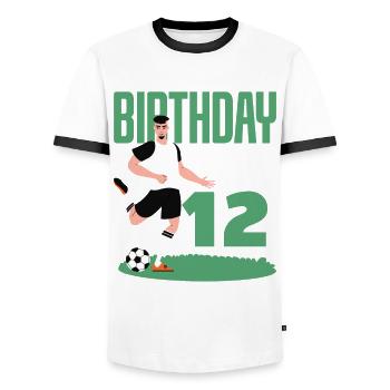 12th Birthday 12 Years Soccer Soccer Player - Men's Ringer Shirt - white/black - Front - AI Model Female 172 light (172cm) & AI Model Male 178 dark (178cm)