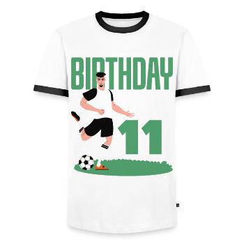 11. Geburtstag 11 Jahre Fußball Fußballspieler - Männer Kontrast-T-Shirt - Weiß/Schwarz - Vorne - AI Model Female 172 light (172cm) & AI Model Male 178 dark (178cm)
