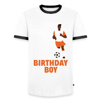 12th Birthday 12 Years Soccer Soccer Player - Men's Ringer Shirt - white/black - Front - AI Model Female 172 light (172cm) & AI Model Male 178 dark (178cm)