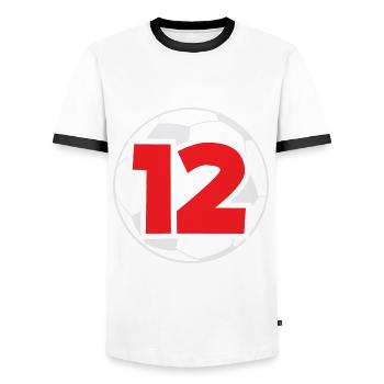 12th Birthday 12 Years Soccer Soccer Player - Men's Ringer Shirt - white/black - Front - AI Model Female 172 light (172cm) & AI Model Male 178 dark (178cm)