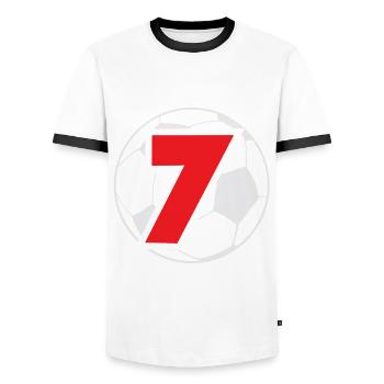 7. Geburtstag 7 Jahre Fußball Fußballspieler - Männer Kontrast-T-Shirt - Weiß/Schwarz - Vorne - AI Model Female 172 light (172cm) & AI Model Male 178 dark (178cm)